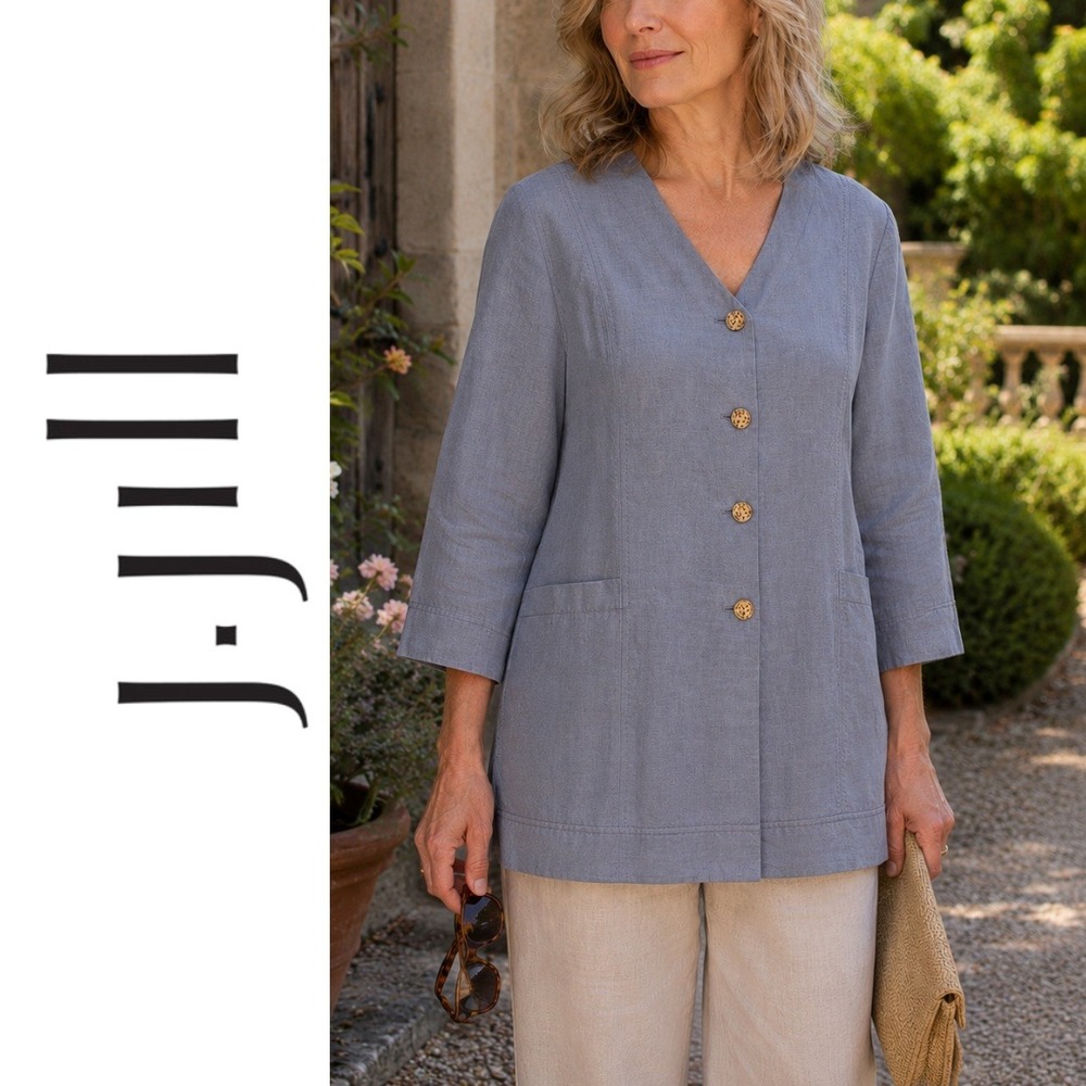 J. Jill, Petite Silk Linen Blend Blazer‎ Jacket Blue Size Small Petite SP PS